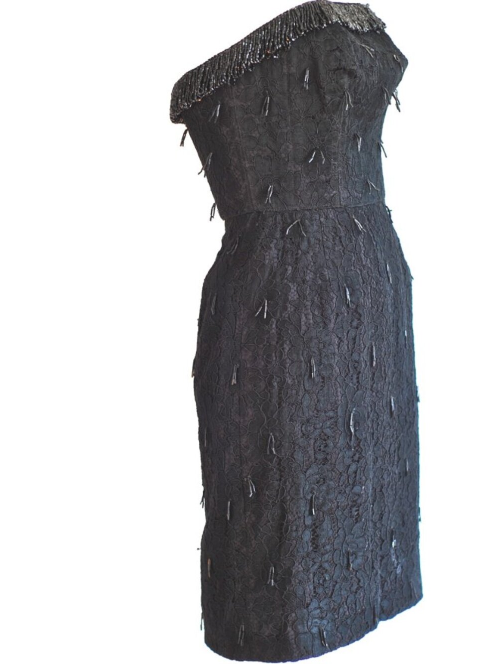 Barrach 1960's Lace Strapless Dress With Loop Glass Beaded Trim - Spain